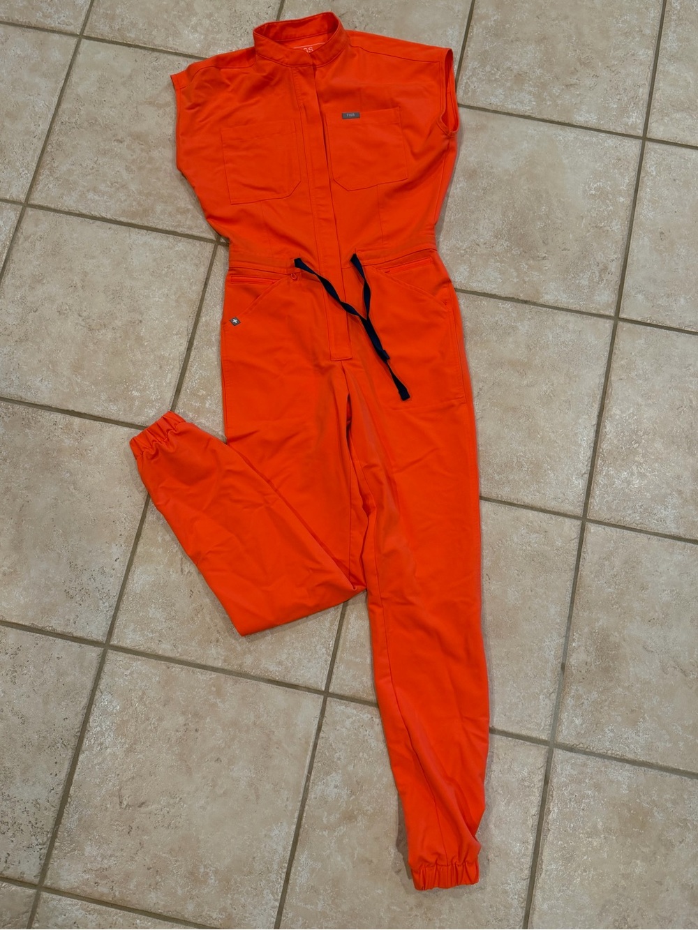 FIGS Rafaela Bright Orange Sleeveless Utility Jogger Scrub Jumpsuit